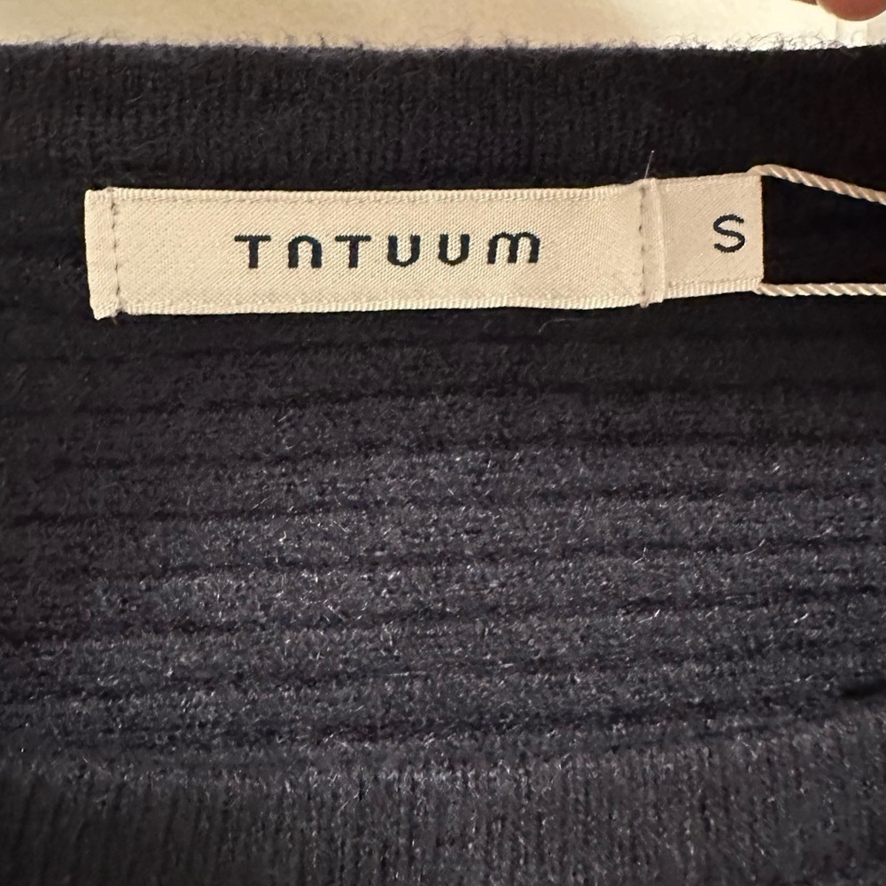 Tatuum Eroli Structured Sweater S Ribbed Asymmetric Hem NWT Navy Blue Dolman - Picture 9 of 11
